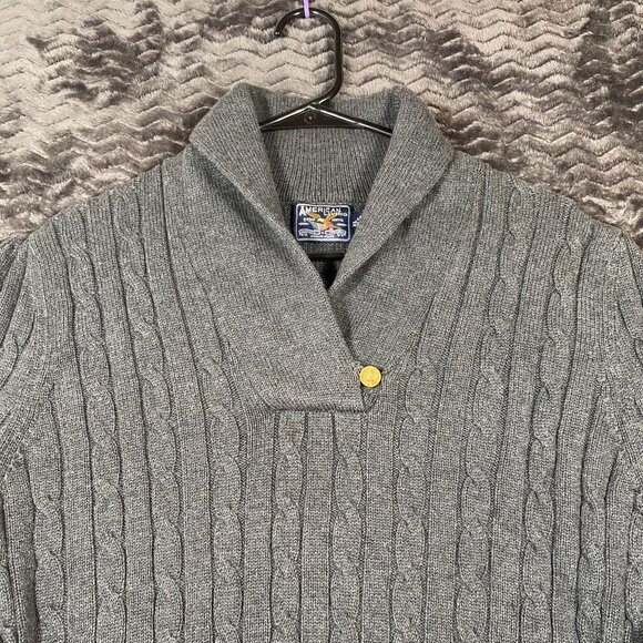 American Living Gray Cable Knit Shawl Collar Pullover Sweater Mens Size XL - Picture 3 of 8